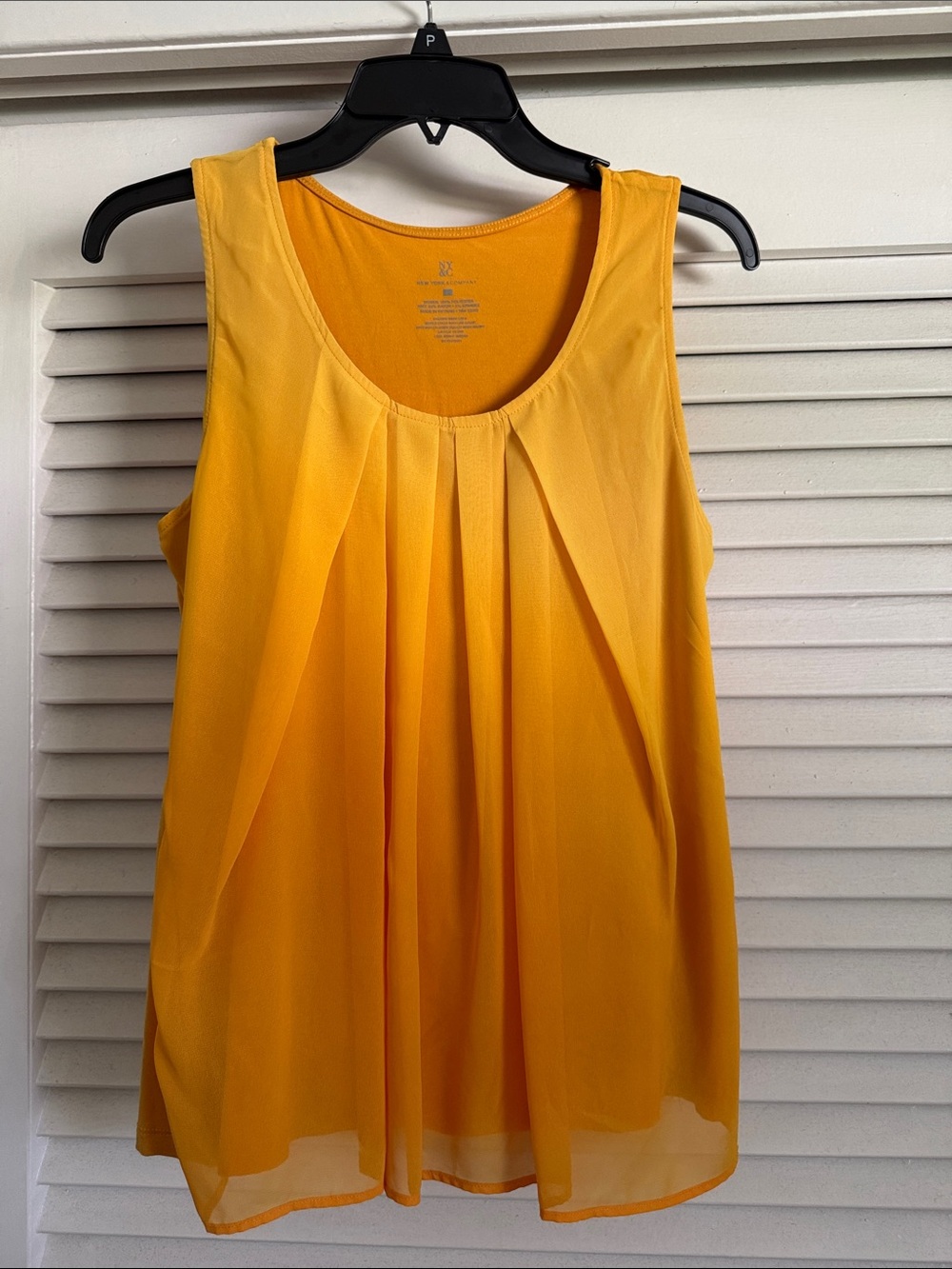 New York & Company Yellow Pleated Chiffon Camisole